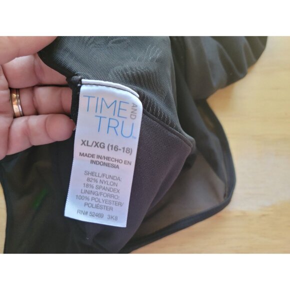 Time Tru Womens Swimsuit XL One Piece Black White Floral Mesh Plunge FLO335E - Picture 10 of 11